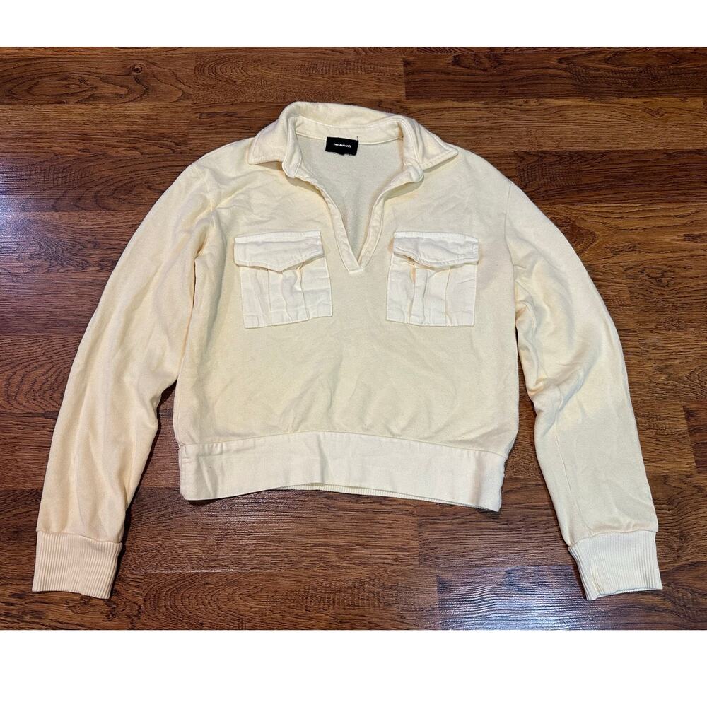 Monrow French Terry Collared Sweatshirt Women's Small Butter Yellow Minimalist